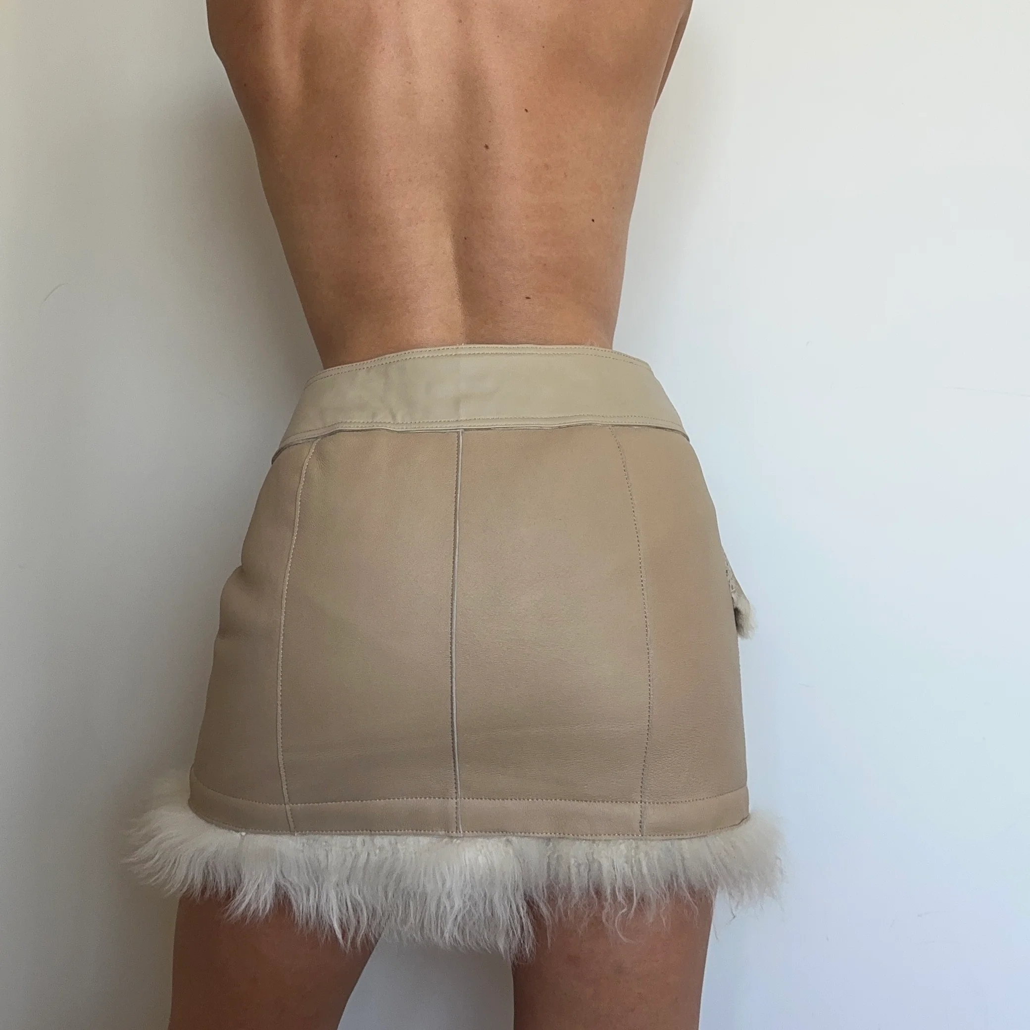 Burberry Leather and Shearling Mini Skirt - Image 3